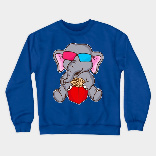 Cute Funny Elephant 3D Glasses Movie Popcorn Crewneck Sweatshirt by E